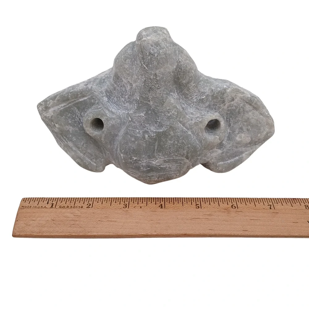 Vintage Inuit Soapstone Carving Eleaphant Face Form Tribal Art Sculpture Figure